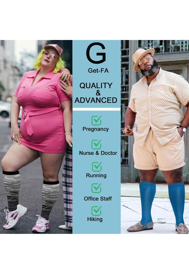 ٤ أزواج من جورب الضغط زائد الحجم للنساء والرجال 20-30 مم زئبق، جوارب سمانة واسعة لأفضل دعم للدورة الدموية، للجري - Image 4