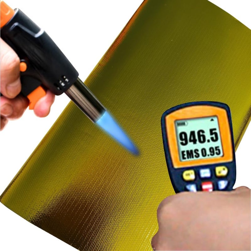 ذهبي، لوح عاكس للحرارة مقاس 12 × 48 بوصة، شريط حماية من الألومنيوم المقوى بالألياف الزجاجية مع لاصق خلفي، حاجز حماية حراري، مادة مقاومة للحرارة للخراطيم والاستخدامات السيارات، لوح عزل حراري - Image 2
