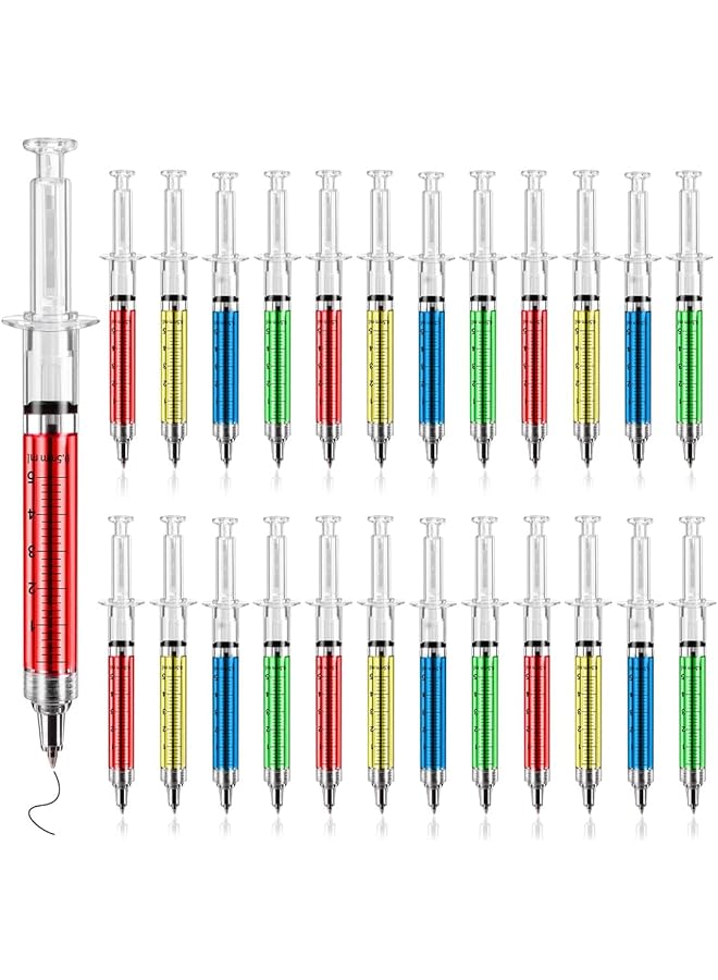 erorex Multi Color Syringe Pen Writes In Black Ink Nurse Pens Imaginary Doctor Play Office Supplies Novelty Pens Nursing School Supplies Halloween Party Favors Red Green Yellow Blue 24Pcs - Image 1