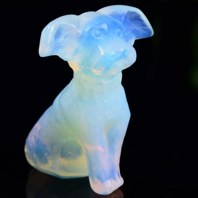 Ytbeoxk 1.8 Inch Opal Dog Crystal Figurines Home Decor,Hand-Carved Healing Crystals,White Dog Cute Puppy Statues Stone Energy Gemstones,in Bedroom Office Memorial Gifts for Women and Men - Image 1