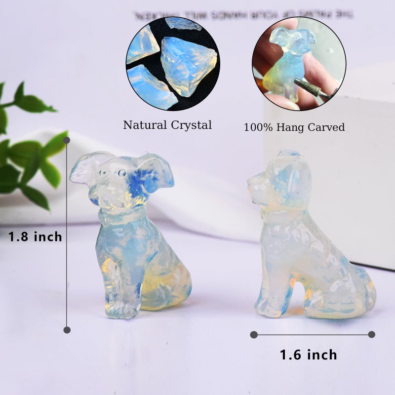 Ytbeoxk 1.8 Inch Opal Dog Crystal Figurines Home Decor,Hand-Carved Healing Crystals,White Dog Cute Puppy Statues Stone Energy Gemstones,in Bedroom Office Memorial Gifts for Women and Men - Image 2