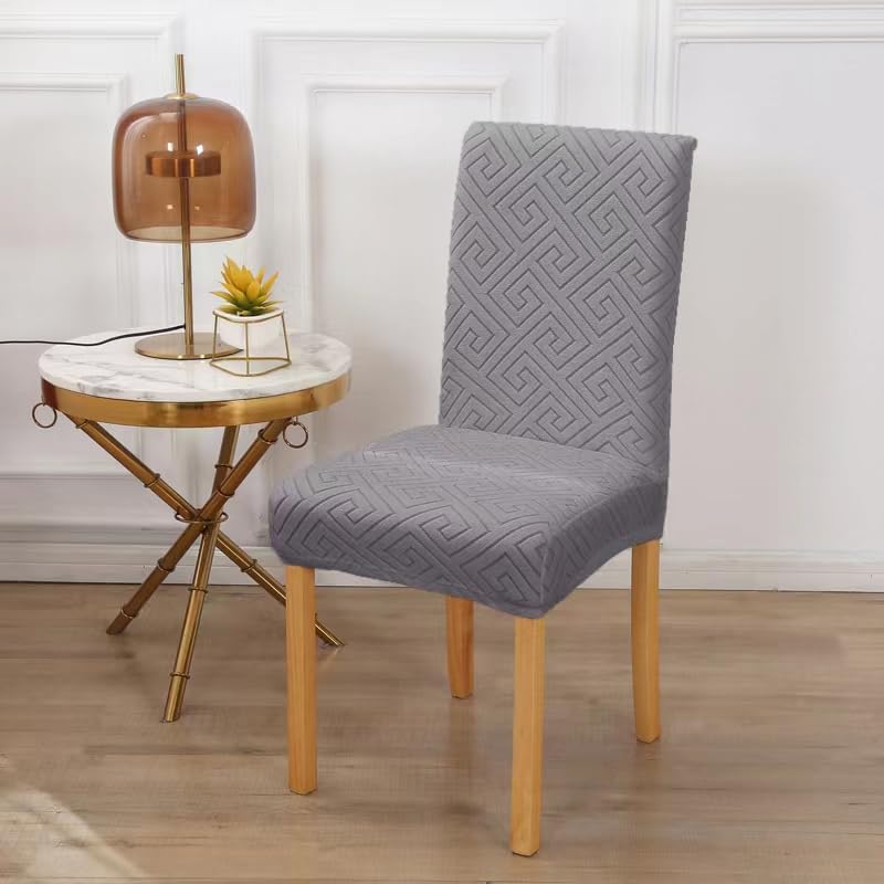 Styleys Elastic Chair Cover Stretch Removable Washable Jacquard Dining Chair Cover Protector Seat Slipcover (Pack of 6, Dark Grey, JCMC15) - Image 2