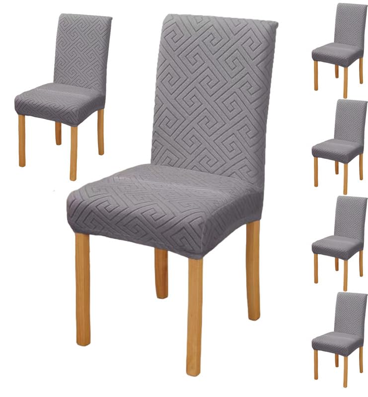 Styleys Elastic Chair Cover Stretch Removable Washable Jacquard Dining Chair Cover Protector Seat Slipcover (Pack of 6, Dark Grey, JCMC15) - Image 1