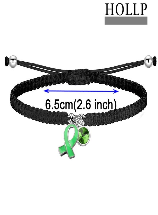 HOLLP Liver Disease Awareness Braided Rope Bracelet Green Ribbon Jewelry Liver Disease Support Gift With Card (Green) - Image 2