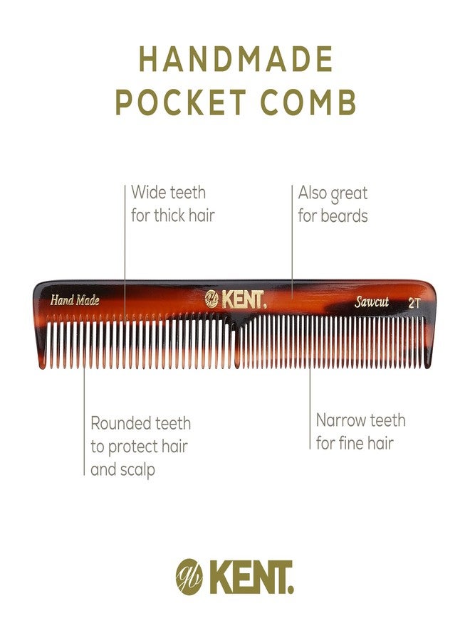 Kent 2T Fine and Wide Tooth Comb For Men, for Small Beard and Mustache, Daily Hair Styling and Mens Grooming Comb, All Hair Types, Handmade Sawcut and Polished in England - Image 4
