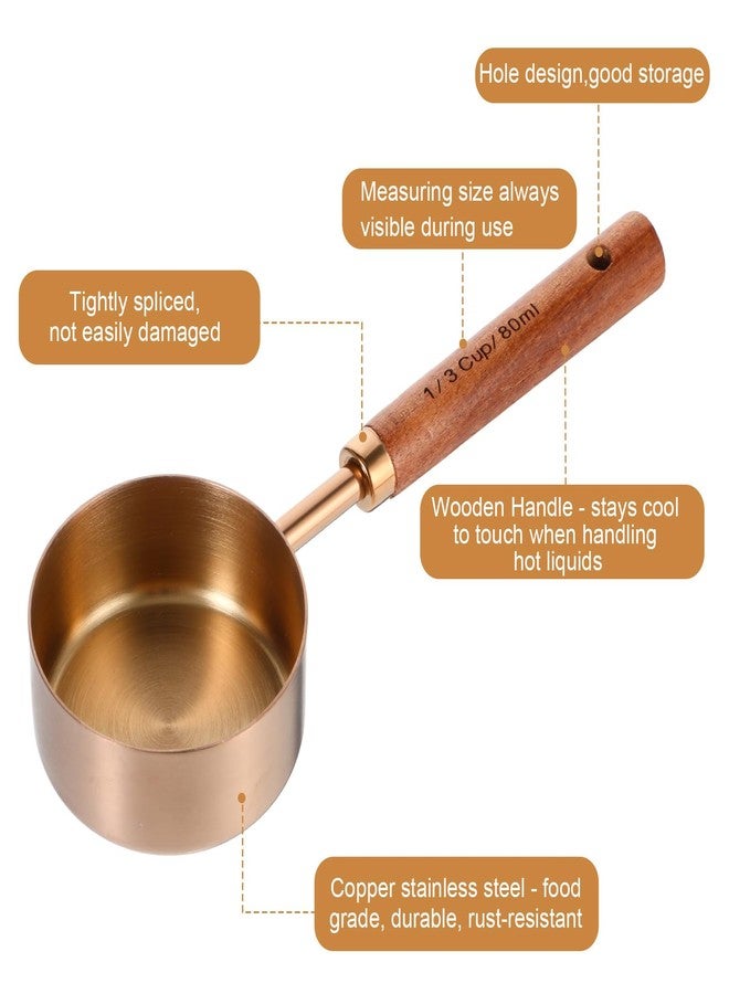 AojSup 8-Piece Stainless Steel Measuring Cups and Spoons Set - Rose Gold Baking Measuring Cups and Spoons Set with Wooden Handles for Cooking & Baking (US & Metric Measurements) - Image 4