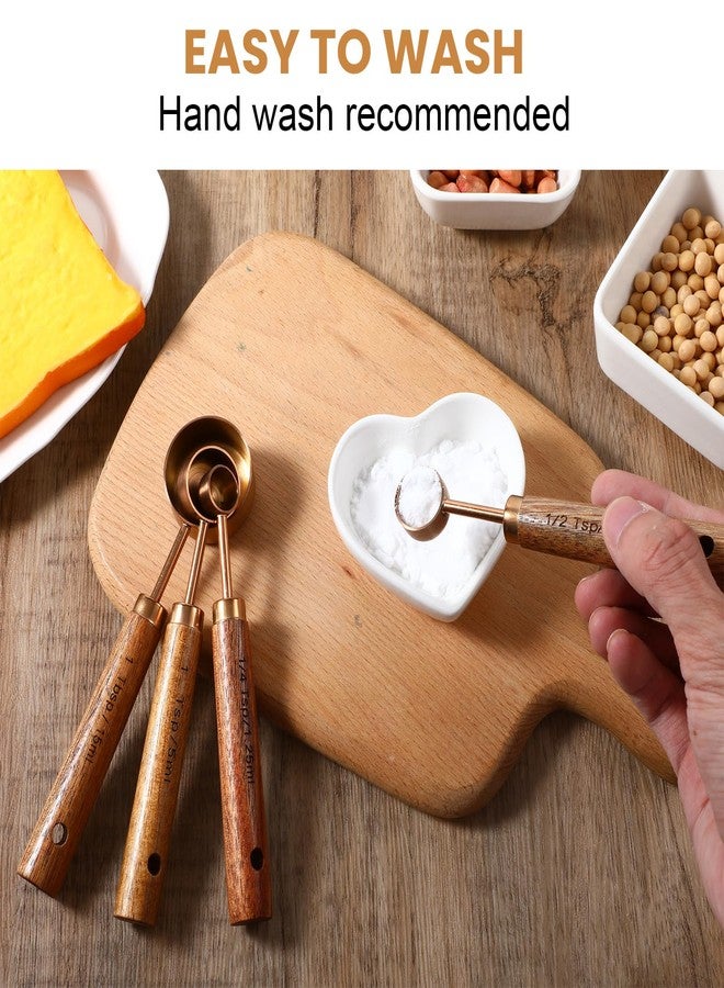 AojSup 8-Piece Stainless Steel Measuring Cups and Spoons Set - Rose Gold Baking Measuring Cups and Spoons Set with Wooden Handles for Cooking & Baking (US & Metric Measurements) - Image 5