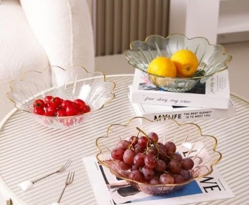 SQUICKLE Elegant Fruit and Vegetable Storage Bowls | Large Transparent Fruit Serving Plate | Decorative Fruit Bowl for Vegetables, Snacks & Candy (Multicolor) (Pack of 1) (Deep Petal Fruit Bowl) - Image 1