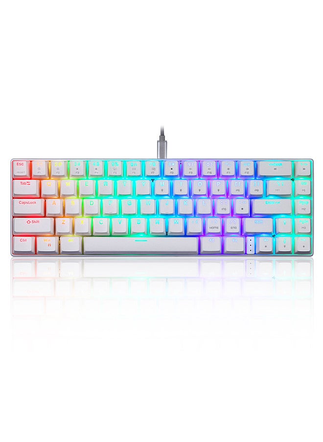 Motospeed CK67 67 Keys Wired Mechanical Keyboard RGB Light Effect ABS Keycap Kailh Blue Switches Detachable Data Cable White  - Image 1
