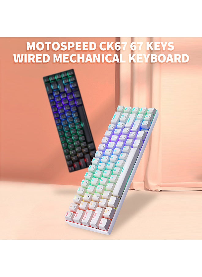 Motospeed CK67 67 Keys Wired Mechanical Keyboard RGB Light Effect ABS Keycap Kailh Blue Switches Detachable Data Cable White  - Image 2