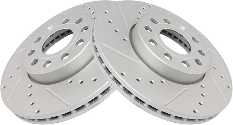 TRQ Front Performance Brake Rotor Drilled Slotted Pair Set for 2011-2015 Audi A3 / 2011-2015 Audi A3 Quattro / 2010-2017 VW Golf / 2005-2015 VW Jetta / 2006-2009 VW Rabbit - Image 2