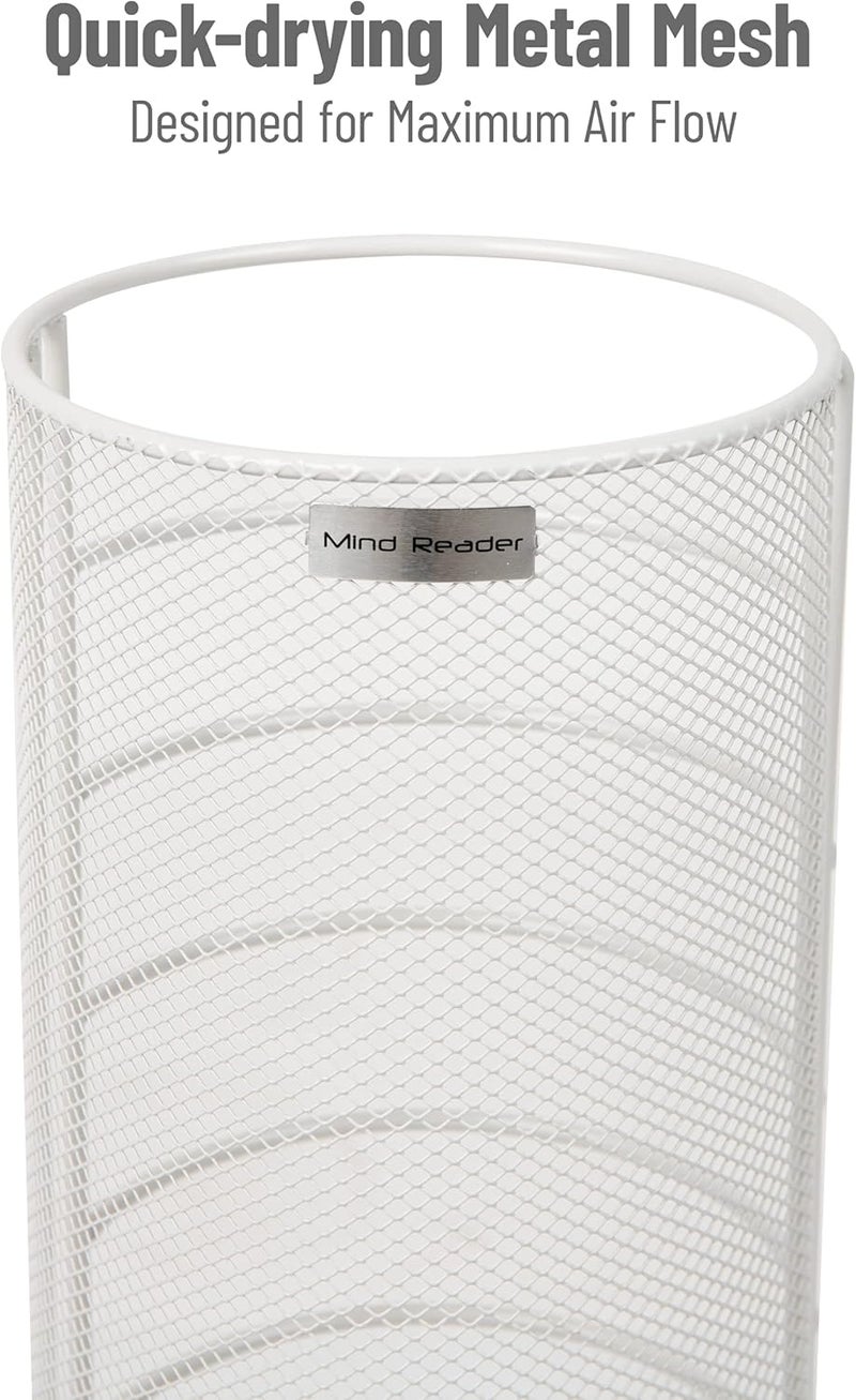 Mind Reader Umbrella Stand, Walking Cane Rack, Wraping Paper Holder, Entryway, Metal Mesh, 5.5" L x 5.5" W x 15.75" H, White - Image 3