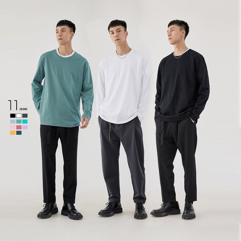 Long-Sleeved T-Shirt Men'S Round Neck White Base Shirt Thin Cotton Inner Wear Men'S Casual Top - Image 2