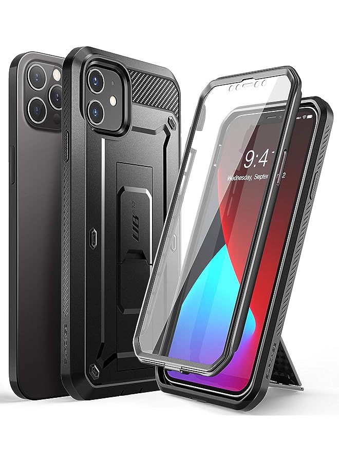 SupCase Unicorn Beetle Pro Series Case for iPhone 12/12 Pro (2020 Release) 6.1 Inch, Built-in Screen Protector Full-Body Rugged Holster Case (Black) - Image 1