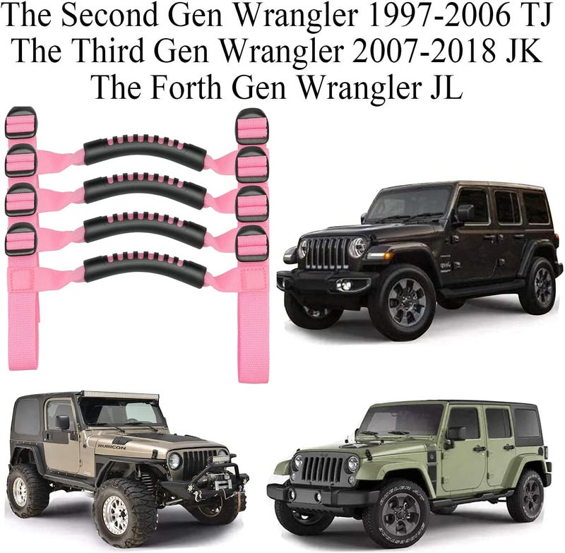 Bentolin 4 x Grip Handle Holder Roll Bar Grab Handles Compatible with Jeep Wrangler Accessories 1987-2021 YJ TJ LJ JK JL Sports Sahara Freedom Rubicon X & Unlimited Pink - Image 2