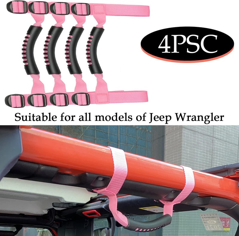 Bentolin 4 x Grip Handle Holder Roll Bar Grab Handles Compatible with Jeep Wrangler Accessories 1987-2021 YJ TJ LJ JK JL Sports Sahara Freedom Rubicon X & Unlimited Pink - Image 4