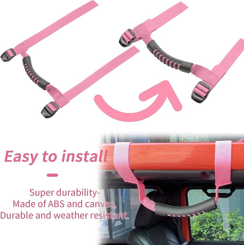Bentolin 4 x Grip Handle Holder Roll Bar Grab Handles Compatible with Jeep Wrangler Accessories 1987-2021 YJ TJ LJ JK JL Sports Sahara Freedom Rubicon X & Unlimited Pink - Image 3