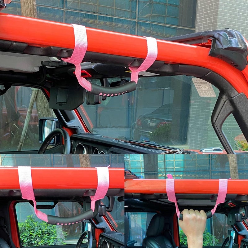 Bentolin 4 x Grip Handle Holder Roll Bar Grab Handles Compatible with Jeep Wrangler Accessories 1987-2021 YJ TJ LJ JK JL Sports Sahara Freedom Rubicon X & Unlimited Pink - Image 5