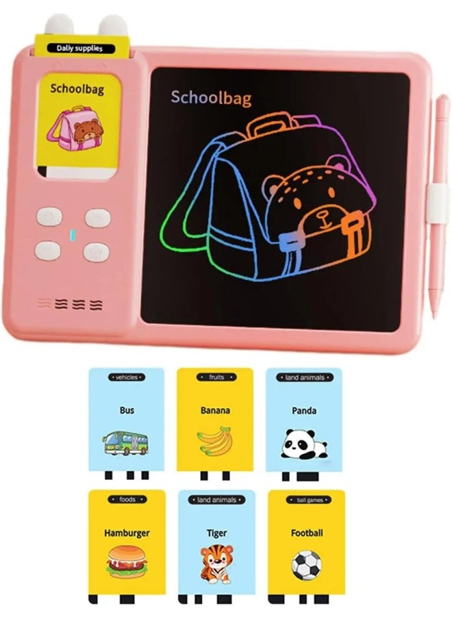 SAFENHAND Talking Flash Cards Drawing Tablet with 224 Sight English Words, LCD Educational Writing Board, Talk and Write 2-in-1 Toddler Toy for Kids (PINK, 8INCH)  - Image 1