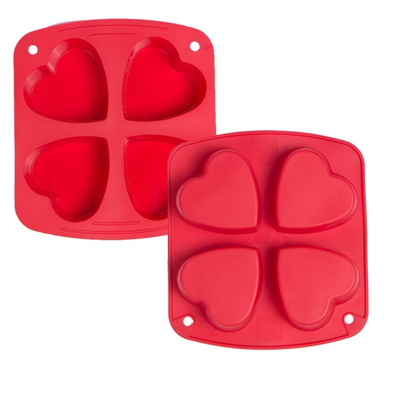 Webake Silicone Heart Mold Heart Shaped Small Cake Pans Muffin Cupcake Mold Tray for Baking Jelly Pudding Jello Soap Bath Bombs 4 Cavity 2 Pack