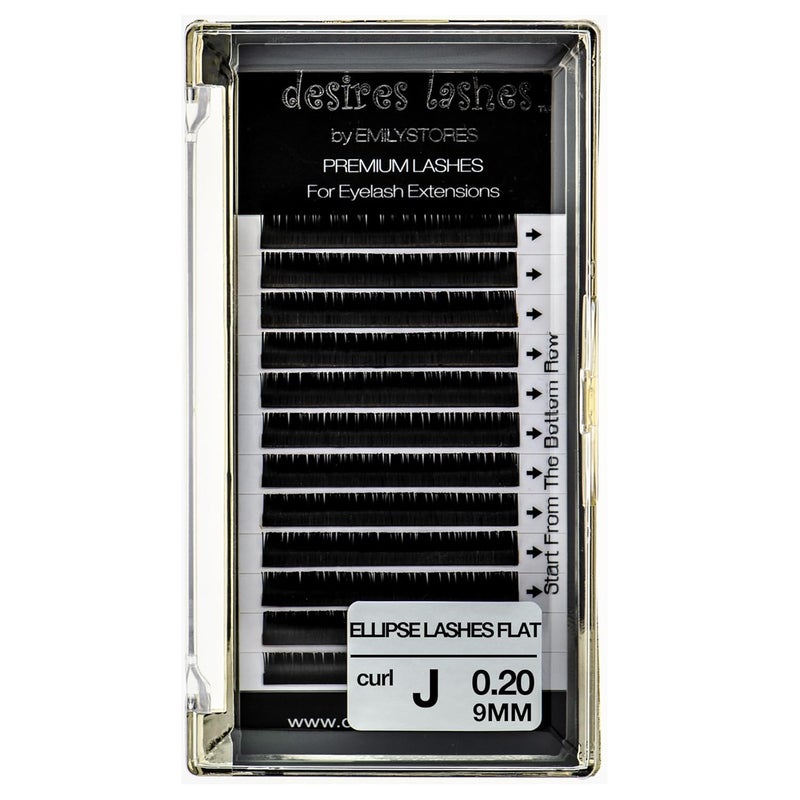 EMILYSTORES Ellipse Lash 0.20mm Thickness J Curl Length 9mm Flat Shaped Volume Eyelashes Single Size for Eyelash Extensions (Ellipse,Flat 0.20,J,9mm)