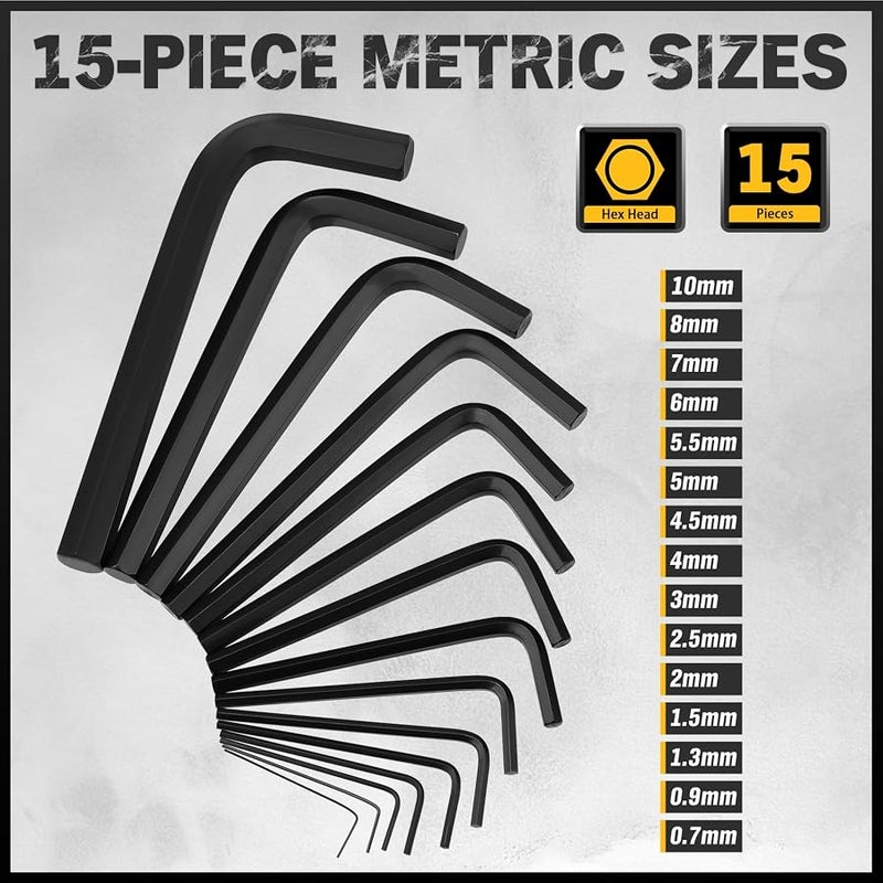 ELEAD 31-Piece Hex Key Set - Allen Wrench Set, SAE and Metric Allen Keys, MM(0.7mm-10mm) SAE(0.028-3/8), Heat-Treated Steel, Torque Handle, High Leverage, Long & Short Keys, Easy Organization - Image 3