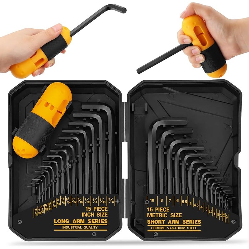ELEAD 31-Piece Hex Key Set - Allen Wrench Set, SAE and Metric Allen Keys, MM(0.7mm-10mm) SAE(0.028-3/8), Heat-Treated Steel, Torque Handle, High Leverage, Long & Short Keys, Easy Organization - Image 1