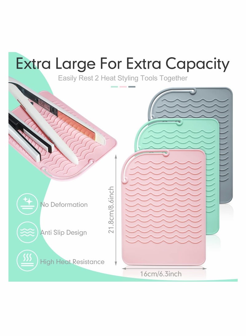 Zikra Heat Resistant Straightener Pad 8.6 x 6.2 Inch Travel Silicone Heat Resistant Mat Heat Mat for Curling Iron Straightener Holder Flat Iron Mat for Hot Hair Dryer Salon Tools (3 Pcs Pink, Green, Gray) - Image 2