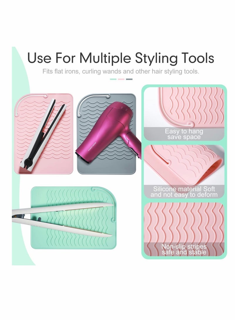 Zikra Heat Resistant Straightener Pad 8.6 x 6.2 Inch Travel Silicone Heat Resistant Mat Heat Mat for Curling Iron Straightener Holder Flat Iron Mat for Hot Hair Dryer Salon Tools (3 Pcs Pink, Green, Gray) - Image 5