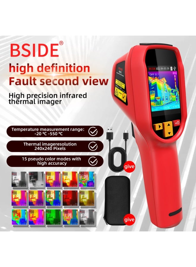 BSIDE HX1 Infrared Thermal Imager Resolution 240x240 HD Handheld Thermal Imager 15 Thermal Palettes Full Viewing Angle 2.4-inch TFT LCD Display For Home Inspection, HVAC and Electrical 25Hz Refresh Rate Temperature Measurement Range -20-550°C [-4℉~1022℉] - Image 2