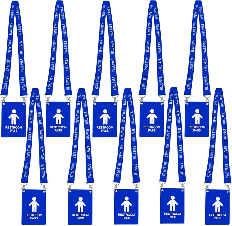 Bemaxy Hall Pass Lanyards with Large Card Passes, Unbreakable School Classroom 5 Inch Passes Set for Teacher Parents(Hall Bathroom Library Office & Nurse),10 Pcs(Boys Restroom) - Image 1