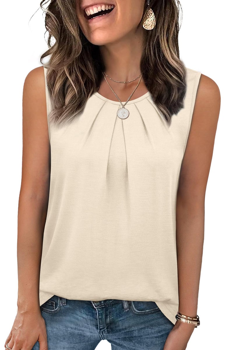 WIHOLL Business Casual Outfits for Women Tops Trendy Summer Workout Blouses Dressy Cute Going Out Tank Tops Loose Fit Spring Clothes Fashion 2026 Beige M - Image 3