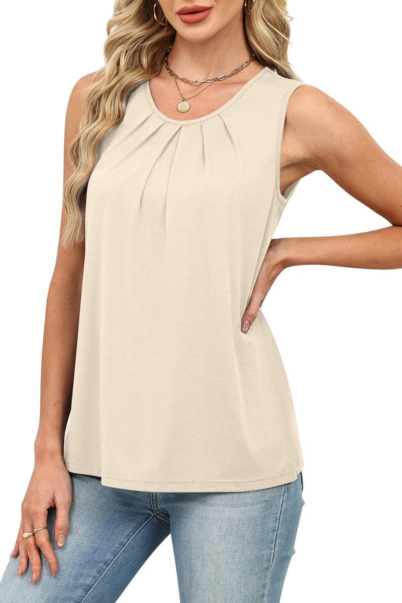 WIHOLL Business Casual Outfits for Women Tops Trendy Summer Workout Blouses Dressy Cute Going Out Tank Tops Loose Fit Spring Clothes Fashion 2026 Beige M - Image 4