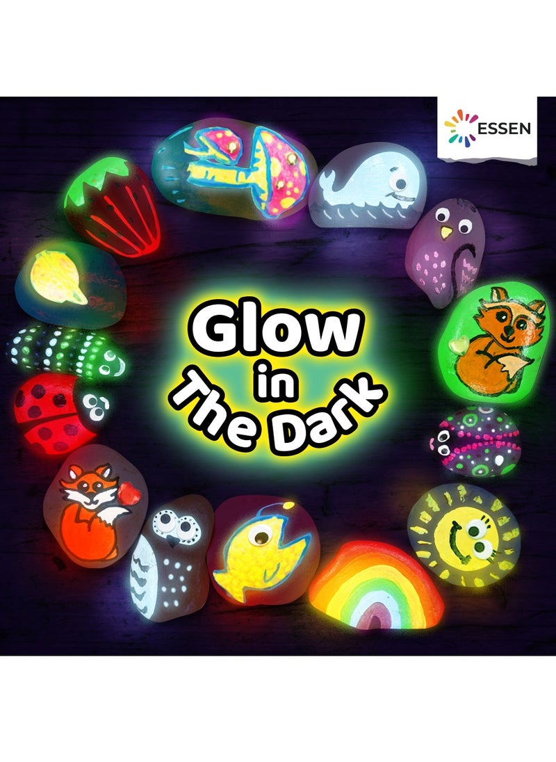 ESSEN Rock Painting Kit for Kids Glow In The Dark Rock Set DIY Arts Crafts Toys for Kids Birthday Party Gifts Toys Creative Fun Activities Art Kit with 12 Rocks, 6 Metallic, 6 Standard, 5 Glow In The Dark Paints, Stickers, Gems for Ages 4-12 Year Old Kids Teens Boys Girls  - Image 3