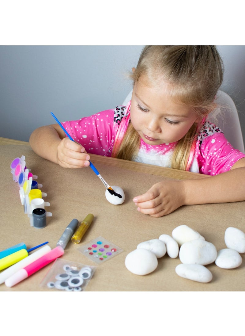 Rock Painting Kit for Kids Glow In The Dark Rock Set DIY Arts Crafts Toys for Kids Birthday Party Gifts Toys Creative Fun Activities Art Kit with 12 Rocks, 6 Metallic, 6 Standard, 5 Glow In The Dark Paints, Stickers, Gems for Ages 4-12 Year Old Kids Teens Boys Girls