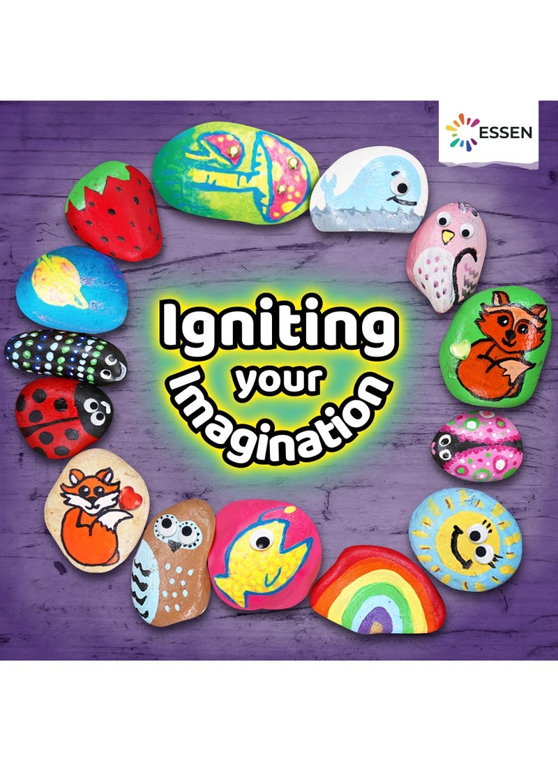 ESSEN Rock Painting Kit for Kids Glow In The Dark Rock Set DIY Arts Crafts Toys for Kids Birthday Party Gifts Toys Creative Fun Activities Art Kit with 12 Rocks, 6 Metallic, 6 Standard, 5 Glow In The Dark Paints, Stickers, Gems for Ages 4-12 Year Old Kids Teens Boys Girls  - Image 2