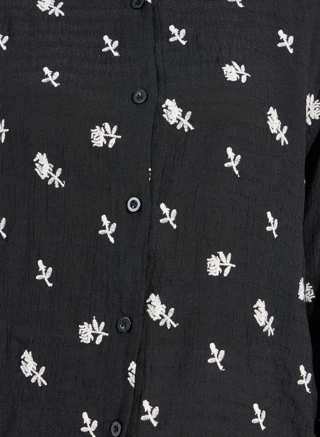 Styli Embroidered Detail Button Down Shirt with Cuffed Sleeve  - Image 4
