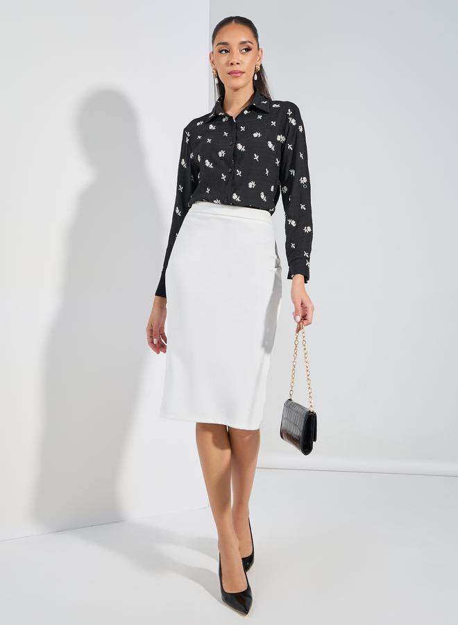 Styli Embroidered Detail Button Down Shirt with Cuffed Sleeve  - Image 2
