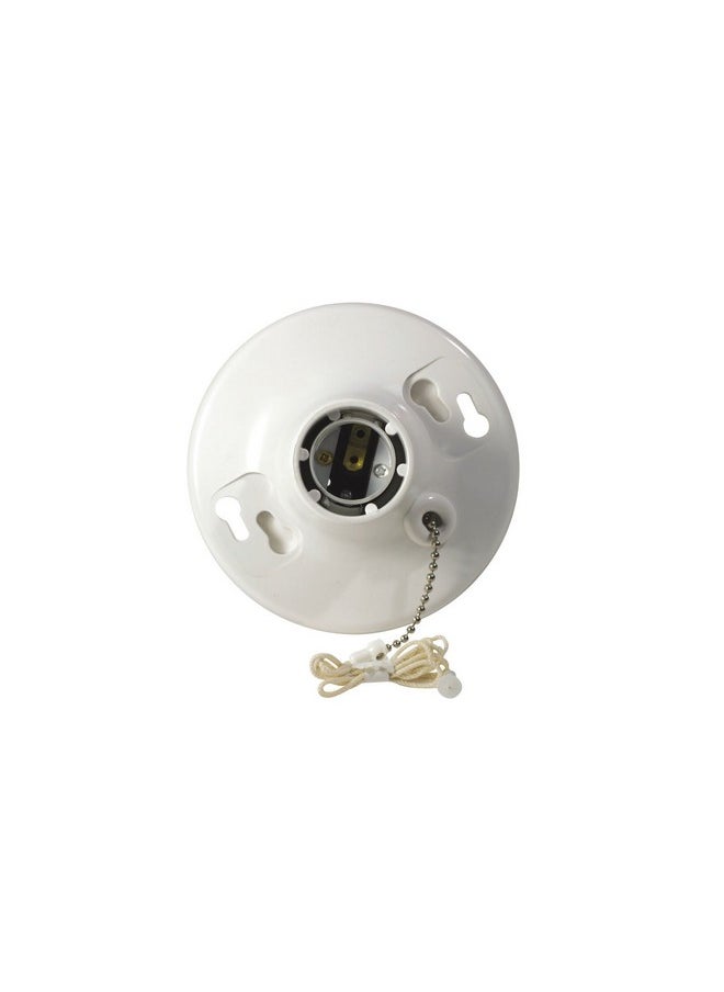 Leviton Leviton R50-08827-CW4 1-Piece Top Wired Lamp Holder with Pull Chain, 660 W, Incandescent/Fluorescent/CFL, Medium,White 