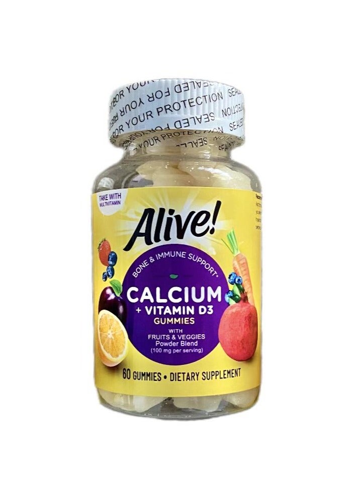 ألايف علكات Alive Premium كالسيوم + فيتامين D3 للبالغين والأطفال، صحة العظام والمناعة ووظيفة العضلات الصحية، مكمل غذائي 60 علكة - Image 1