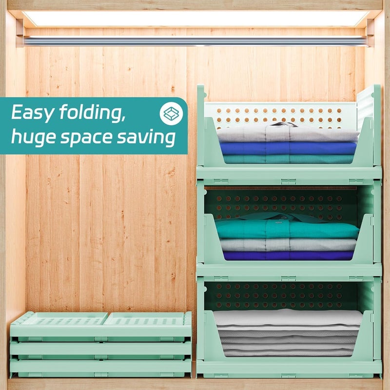 Lamok Stackable Wardrobe Organizer for Clothes Multipurpose Foldable Plastic Closet Storage Organizer for Kitchen Bedroom Bathroom Pack of 6 Green - Image 5
