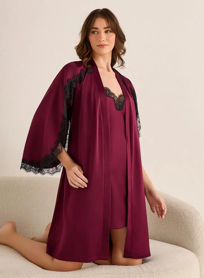 سبلاش فيڤ Mini Slip Dress and Robe Lace Trim Detail