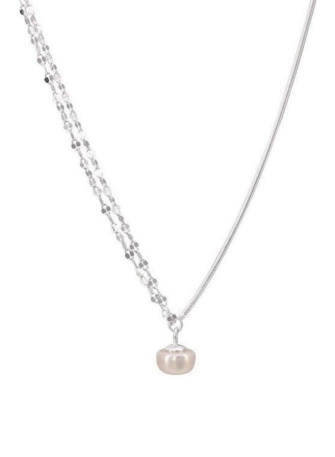 Silver Layered Pearl Pendant Necklace - Minimalist Elegant Jewelry for Daily & Special Occasions | Ideal Gift - Image 5