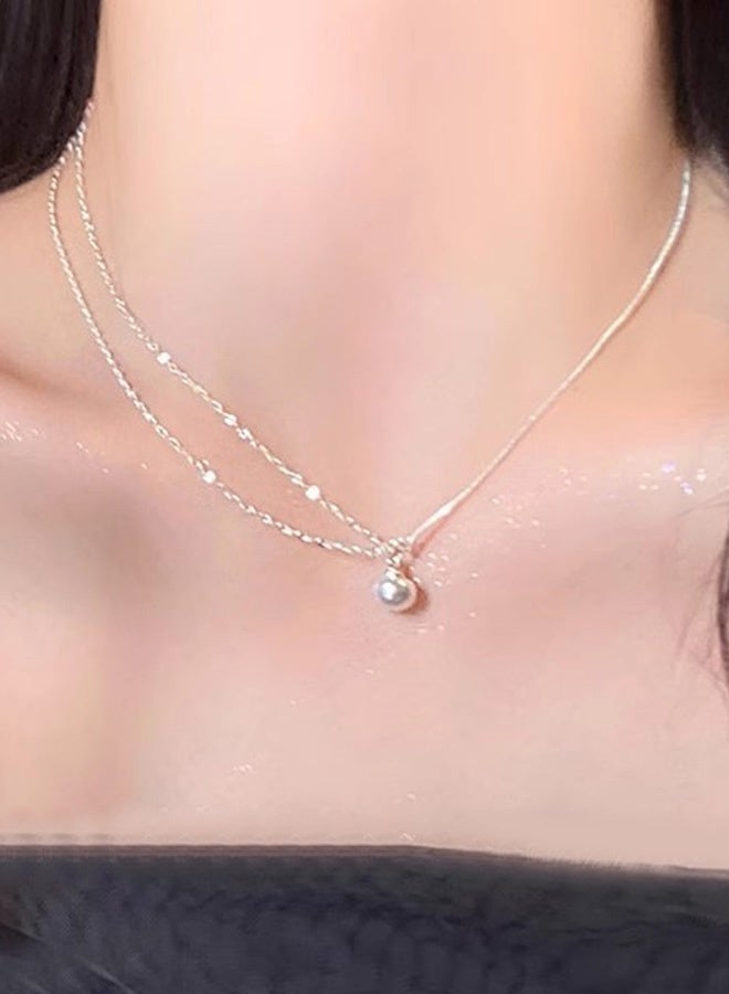 Silver Layered Pearl Pendant Necklace - Minimalist Elegant Jewelry for Daily & Special Occasions | Ideal Gift - Image 2