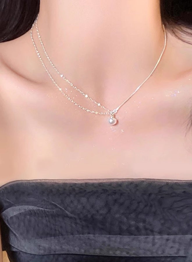 Silver Layered Pearl Pendant Necklace - Minimalist Elegant Jewelry for Daily & Special Occasions | Ideal Gift - Image 3