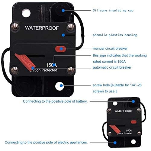 ANJOSHI 150 Amp Circuit Breaker 30A-300A with Manual Reset Waterproof Inline Fuse Inverter for Marine Trolling Motors Boat ATV Manual Power 12V-48VDC - Image 5