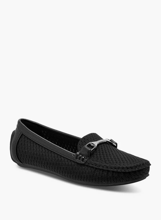 Flora Bella By Shoexpress Textured Slip-On Loafers with Metal Accent