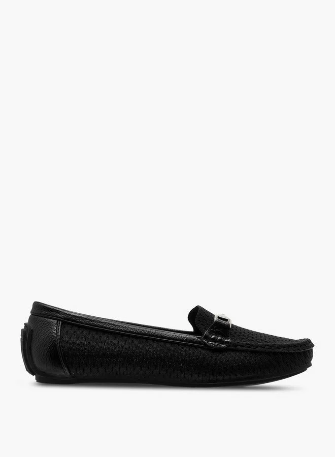 Flora Bella By Shoexpress Textured Slip-On Loafers with Metal Accent
