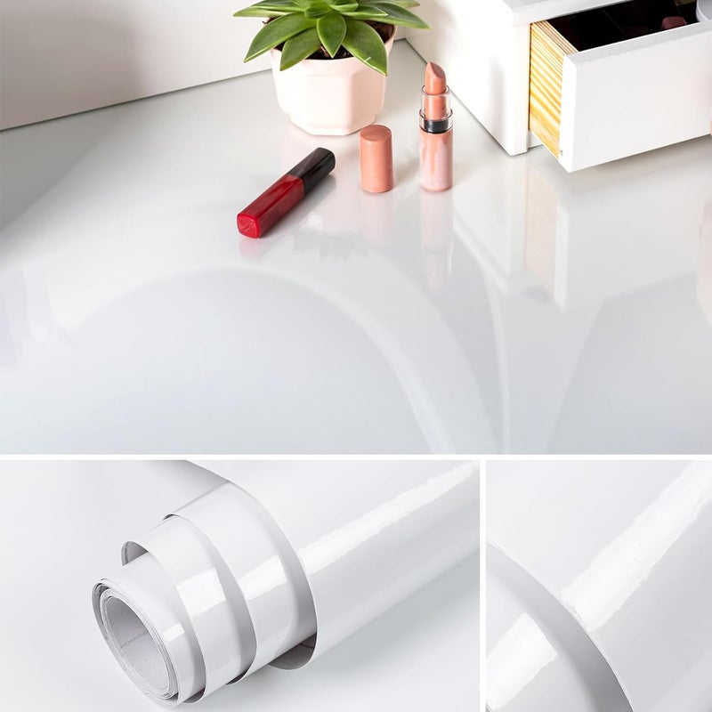 TANONE Glossy White Contact Paper for Countertops, 17.7" X 196" White Peel and Stick Wallpaper for Cabinets, Self Adhesive Removable Waterproof Vinyl Wrap for Desktop Dresser Table - Image 5