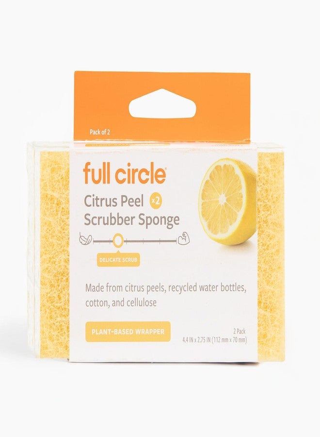 Full Circle Citrus Gentle Scrubber Sponge – Delicate Surface Cleaner with Citrus Peel & Plastic-Free Cellulose – Dual-Sided Sponge for Glass, Stemware & Fine China, 2 Pack - Image 1